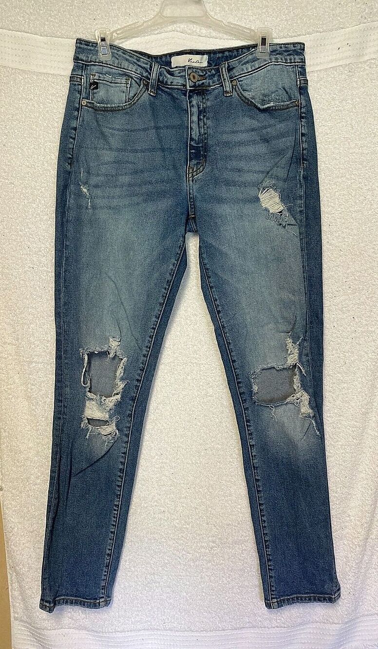 Kancan Destructed Boyfriend Mid Rise Distressed Jeans Womens Sz 28 Style 110574